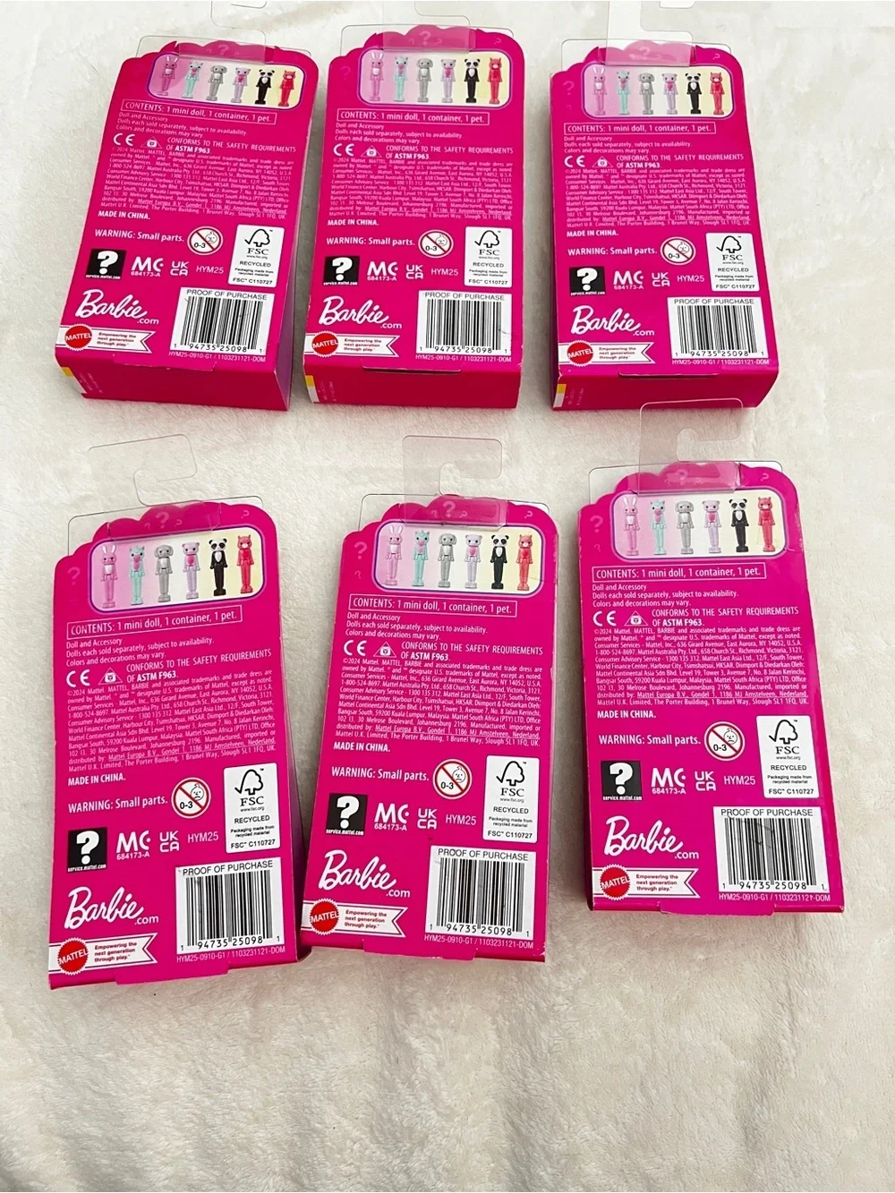 Lot of 6 Barbie Mini BarbieLand Cutie Reveal Doll & Pet, 1.5-inch Ages 4+ Mattel